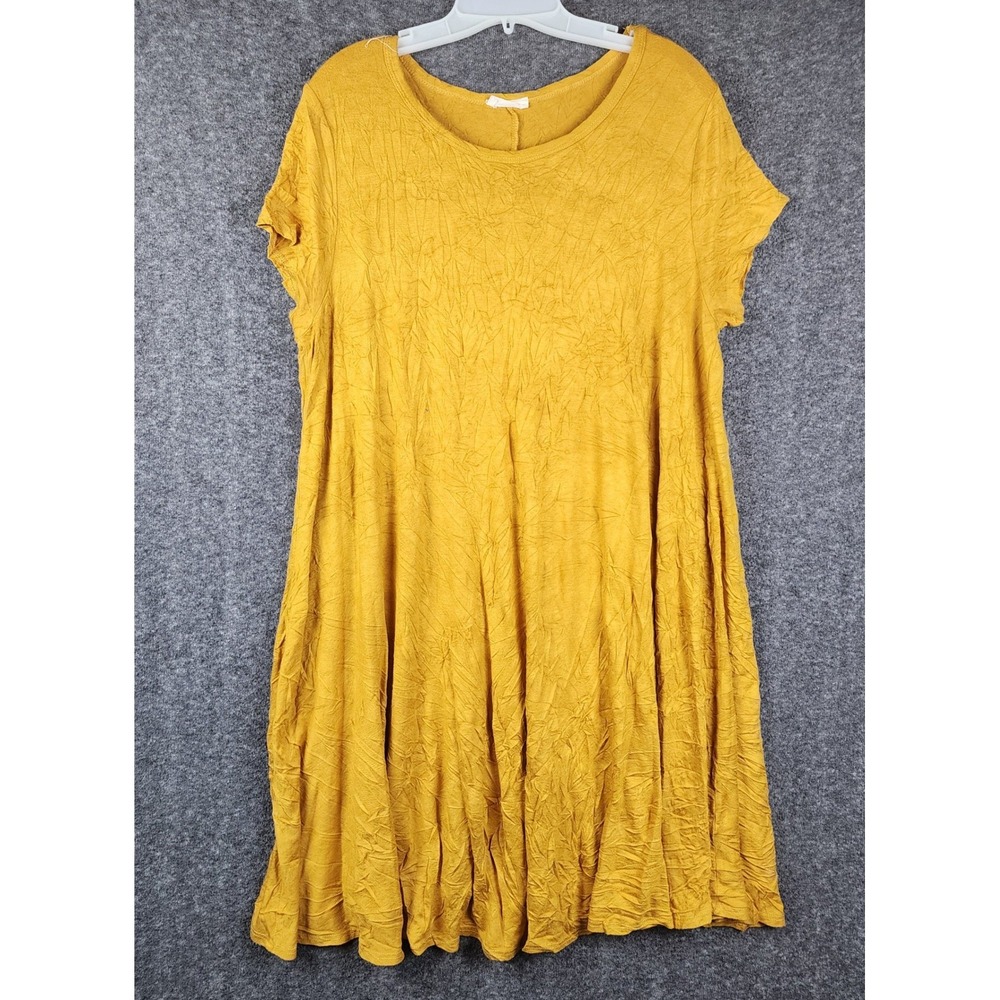Pinc Swing Dress Womens 3X Mustard Yellow Crinkle Rayon Short Sleeve T-Shirt